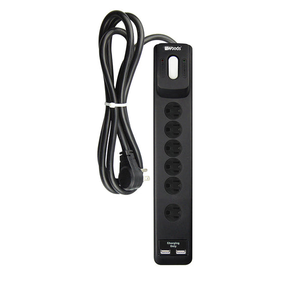 Woods 7-Outlet Surge Strip With 10’ Cord Black (Black)