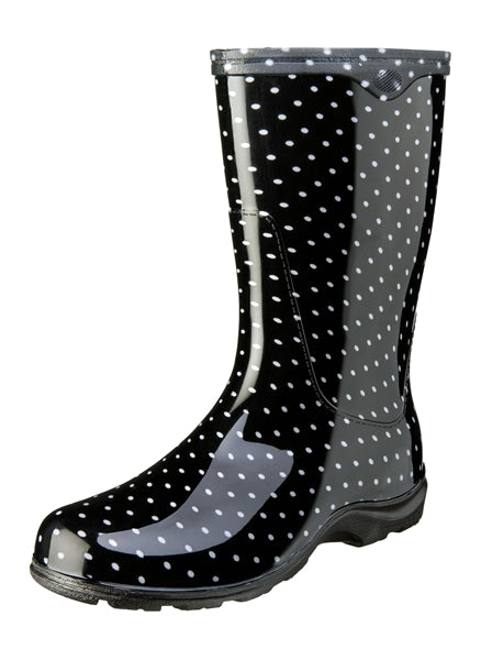 Sloggers Women's Rain & Garden Boots Black/White Polka Dot (Size 7)