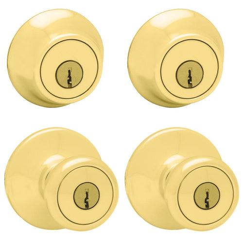 Kwikset Polished Brass Deadbolt and Door Knob Combo