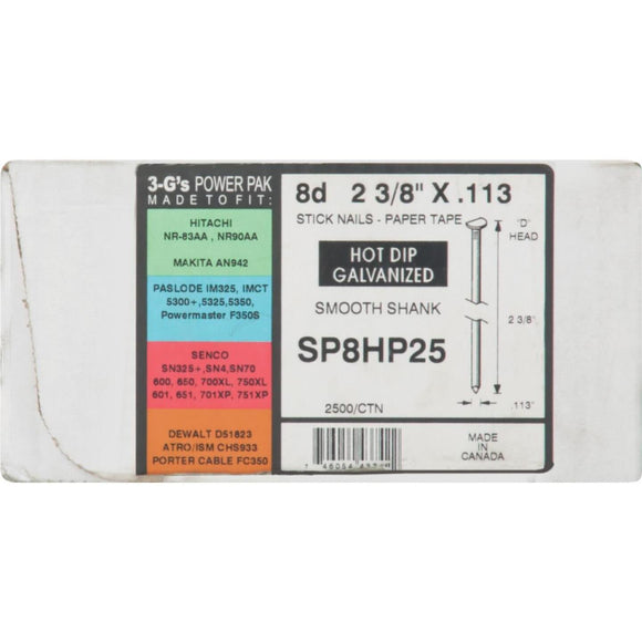 Grip-Rite 30 Degree Paper Tape Hot-Dipped Galvanized Smooth Shank Clipped Head Framing Stick Nail, 2-3/8 In. x .113 In. (2500 Ct.)