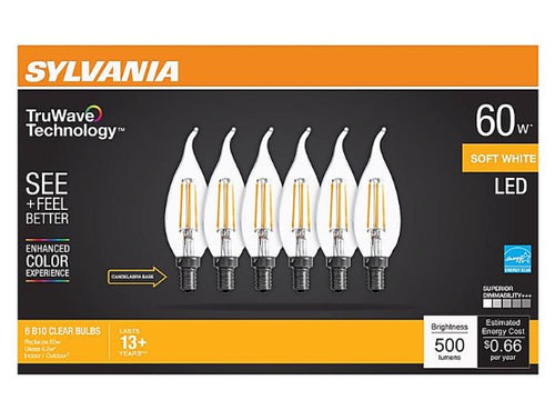 Sylvania 40773 TruWave B10 E11 LED Bulb Soft White 60 Watt Equivalence