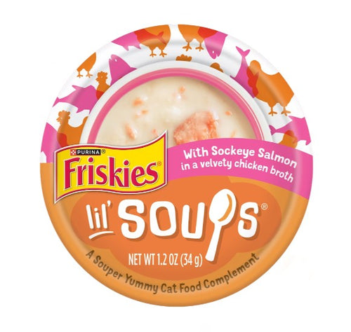 Purina Friskies Lil’ Soups With Sockeye Salmon in a Velvety Chicken Broth Cat Food Complement