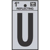 Address Letters, U, Reflective Black/Silver Vinyl, Adhesive, 1-In.