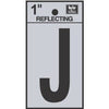 Address Letters, J, Reflective Black/Silver Vinyl, Adhesive, 1-In.