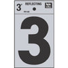 Address Number, 3, Reflective, Black Vinyl Adhesive, 3-In.