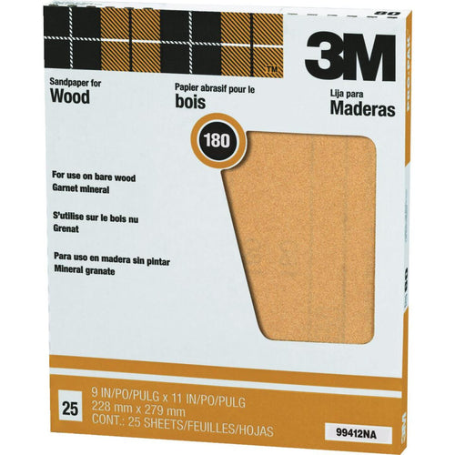 3M Pro-Pak Wood Surfaces 9 In. x 11 In. 180 Grit Very Fine Sandpaper (25-Pack)