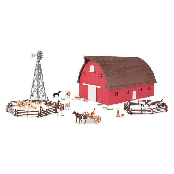 Tomy ERTL 1:64 Scale Round Gable Barn - Farm Toy Playset (Farm toy set features 73 pieces)